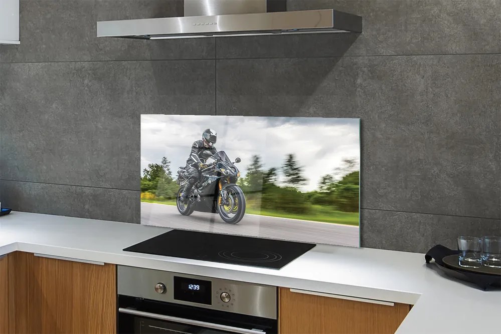 Szklany Panel Motocykl na Drodze pod Chmurami