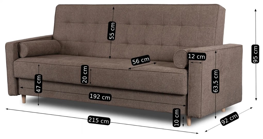 Sofa z Funkcją Spania MALTA Wersalka Rozkładana Dwuosobowa Brązowa Nowoczesna do Salonu