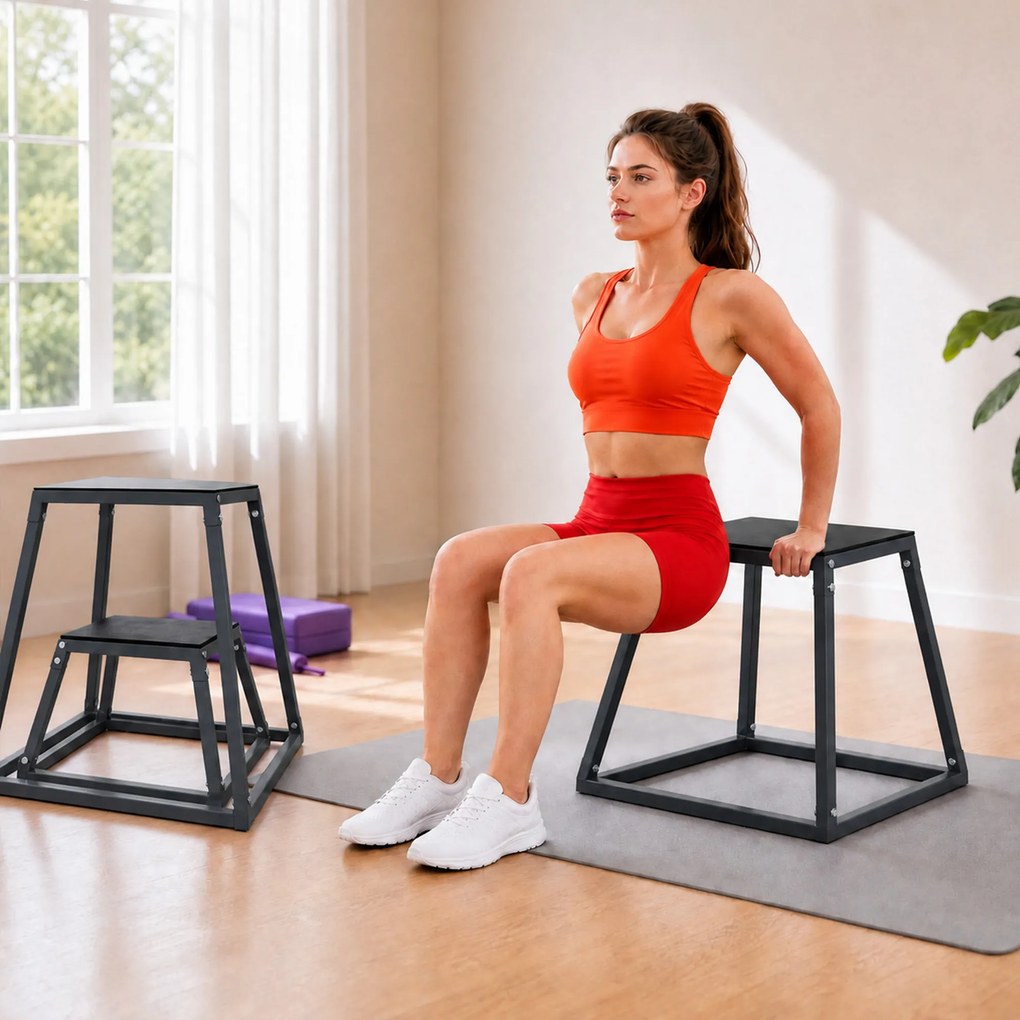 SPORTNOW Plyometryczne skrzynie 3-częściowy zestaw 30,5/45,8/61 cm stosowalna plyo jump box ze stali do 200 kg | Aosom PL