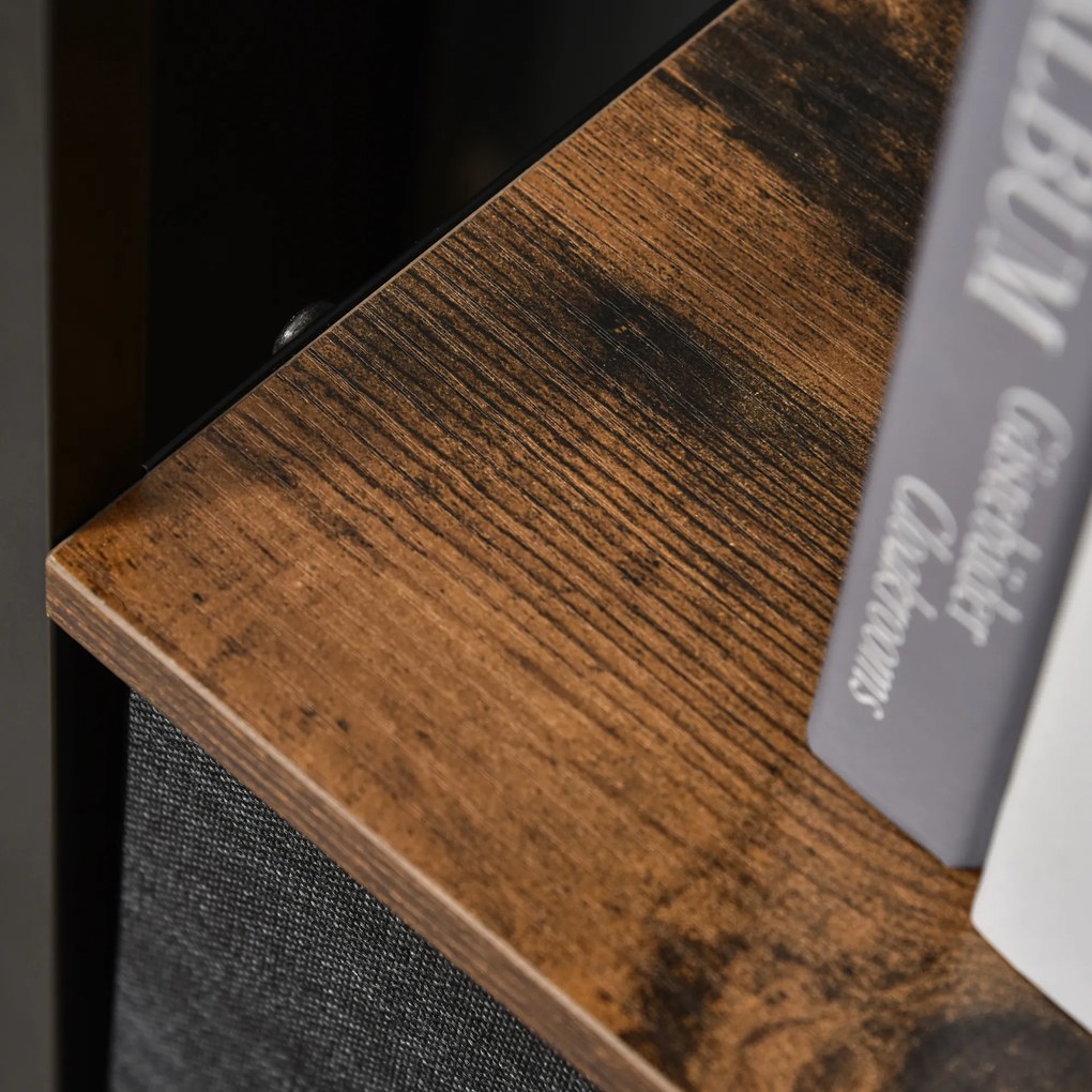 HOMCOM Czarna komoda z 3 szufladami lnianymi i półkami z uchwytami