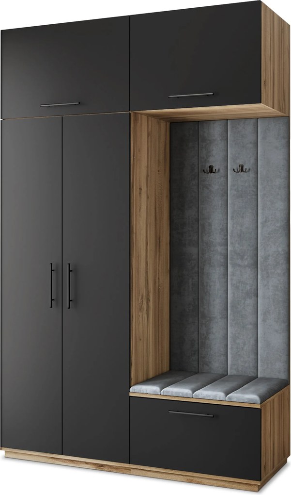 Masseno Garderoba REMA 150/240/60 cm Nowoczesna Szafa do Przedpokoju Dąb wotan, MONOLITH 85 (Szary)