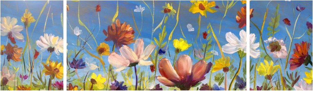 Malowany obraz kwitnącej łąki (170x50 cm)