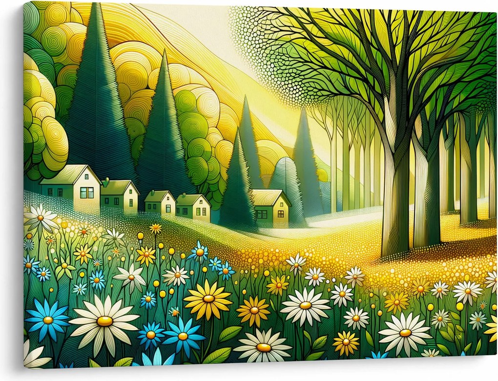 Obraz - Wieś w żółto-zielonym (70x50 cm)
