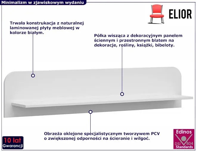 Biała minimalistyczna półka ścienna 140 cm - Entido 6X