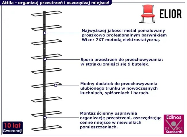 Minimalistyczny czarny uchwyt ścienny na wino - Simba
