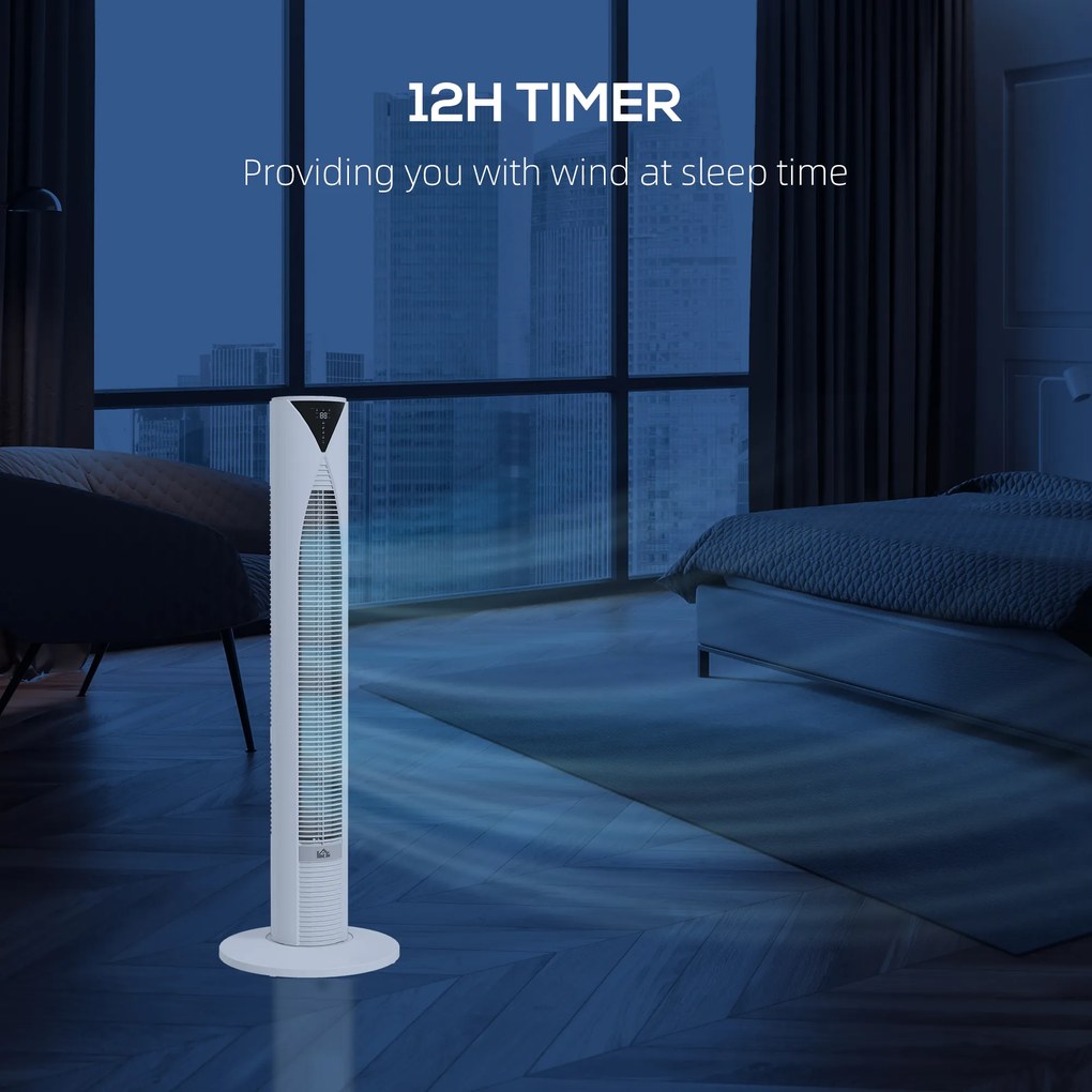 HOMCOM 70° oscylacyjny wentylator kolumnowy z pilotem 4 tryby, 3 prędkości, timer 31,5 x 31,5 x 96 cm biały | Aosom PL