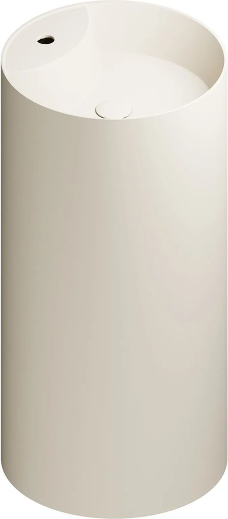 Umywalka z konglomeratu wolnostojąca okrągła beżowa matowa 87 x 44 cm KALMI BEIGE MATT z otworem na baterię : Podłączenie syfonu - Do podłogi