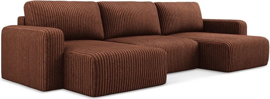 Sztruksowy rozkładany narożnik ze schowkiem (w kształcie litery U) w kolorze terakoty Kona – Makamii