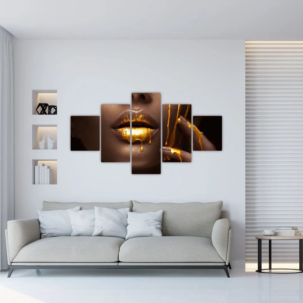Obraz - Kobieta ze złotymi ustami (125x70 cm)