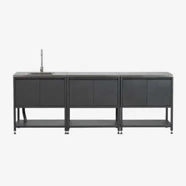 Modułowa Kuchnia Zewnętrzna 3-częściowa Ze Zlewem I Stalowym Schowkiem Savona Grafitowa Szarość & Szary Szczotkowany Rintran - Sklum