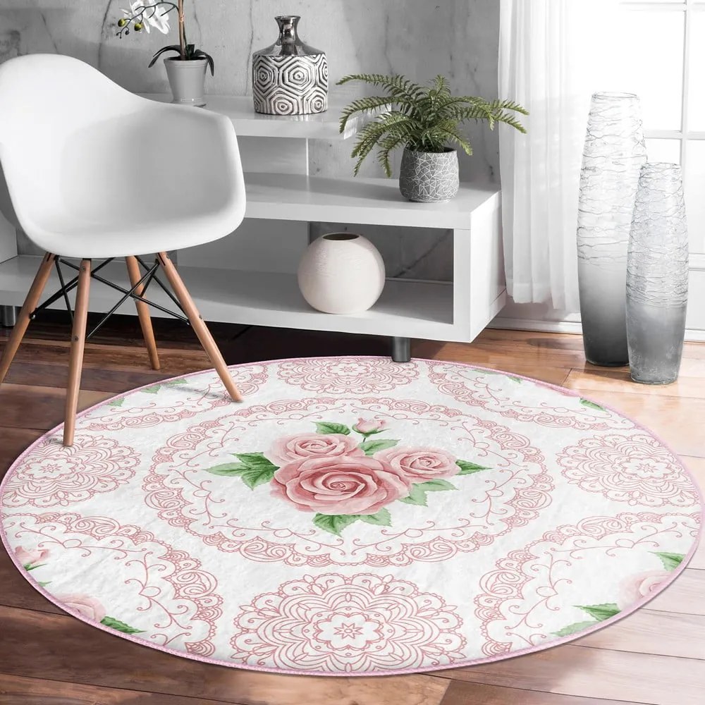 Jasnoróżowy okrągły dywan odpowiedni do prania i robotów sprzątających ø 120 cm Comfort – Mila Home