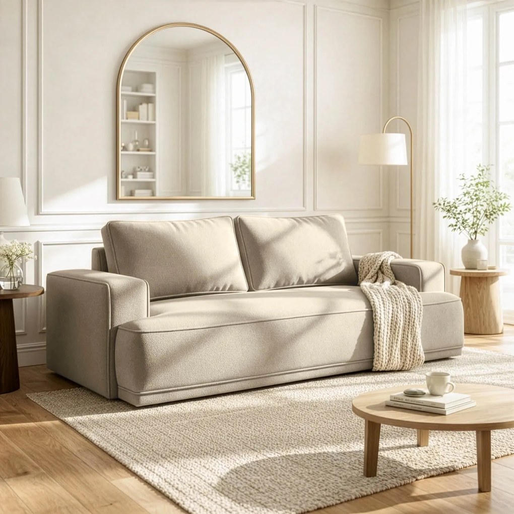 Sofa z Funkcją Spania CAMELIA Beżowa Boucle Nowoczesna