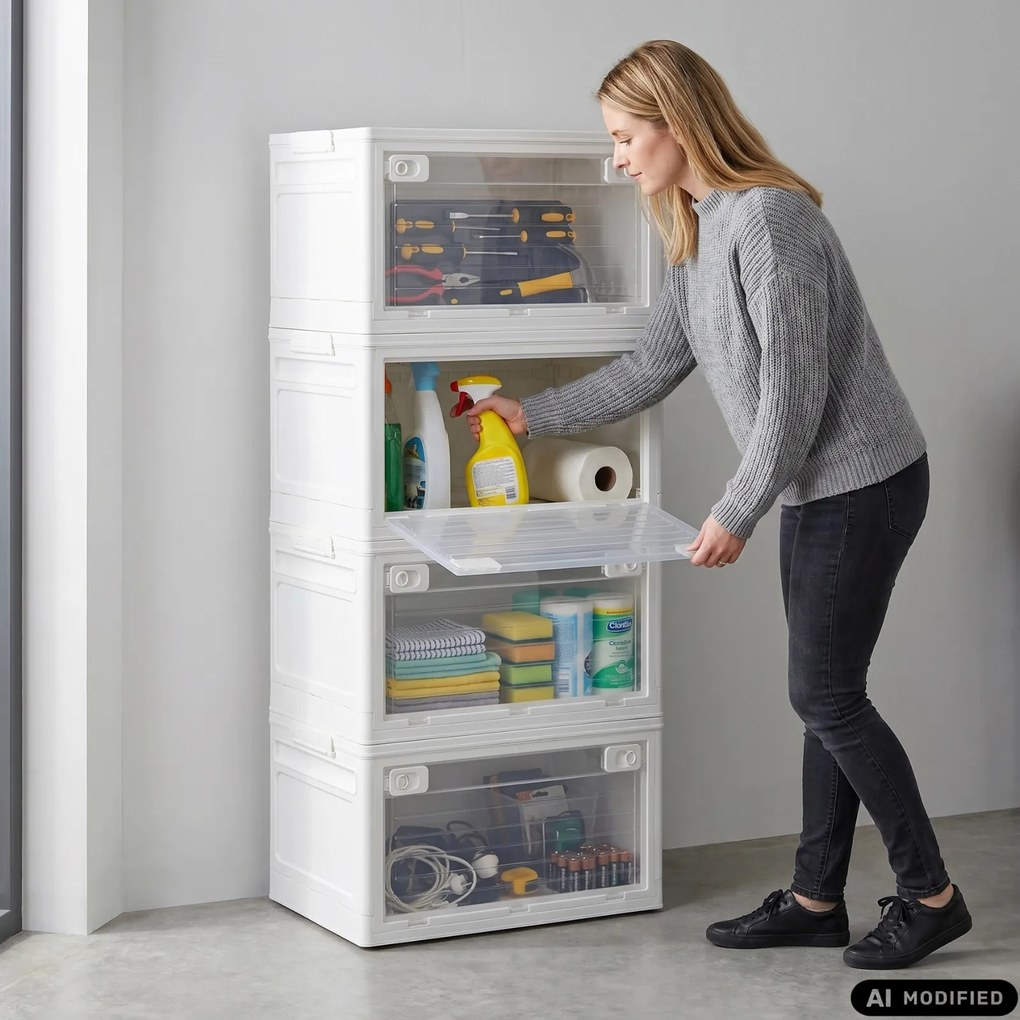 Duży składany regałowy pojemnik XXL 94 l, 660x400x358 mm, biały