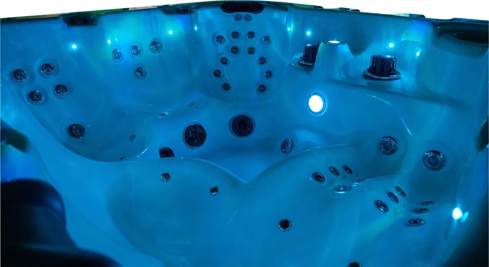 JACUZZI OGRODOWE PREMIUM WANNA  SPA 5-OSOBOWA WHITE OBUDOWA BROWN LED 230x230 CM