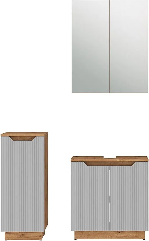 Zestaw mebli łazienkowych dąb/szary w paski 59.8x32x62.1 lotta