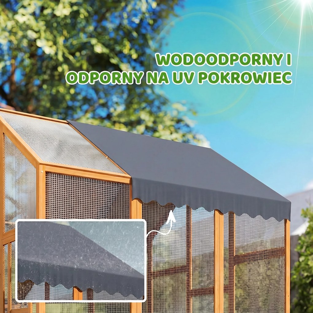 PawHut Kurnik 3,07 m² Wybieg drewniany z wodoodporną osłoną, zamkiem bezpieczeństwa, dla 6-8 kur 1,7 x 1,8 x 1,8 m | Aosom PL