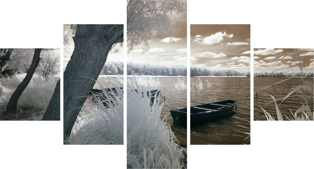 Obraz łodzi na jeziorze (125x70 cm)