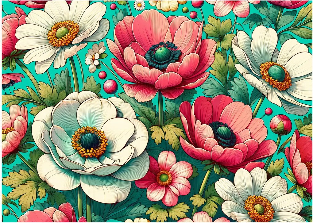 Obraz - Kwiaty na niebieskim tle (70x50 cm)