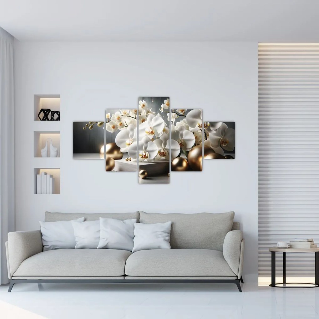 Obraz - Orchidea i złote kule (125x70 cm)