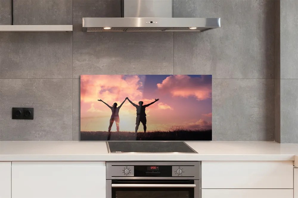 Szklany Panel Sylwetki Ludzi o Zachodzie