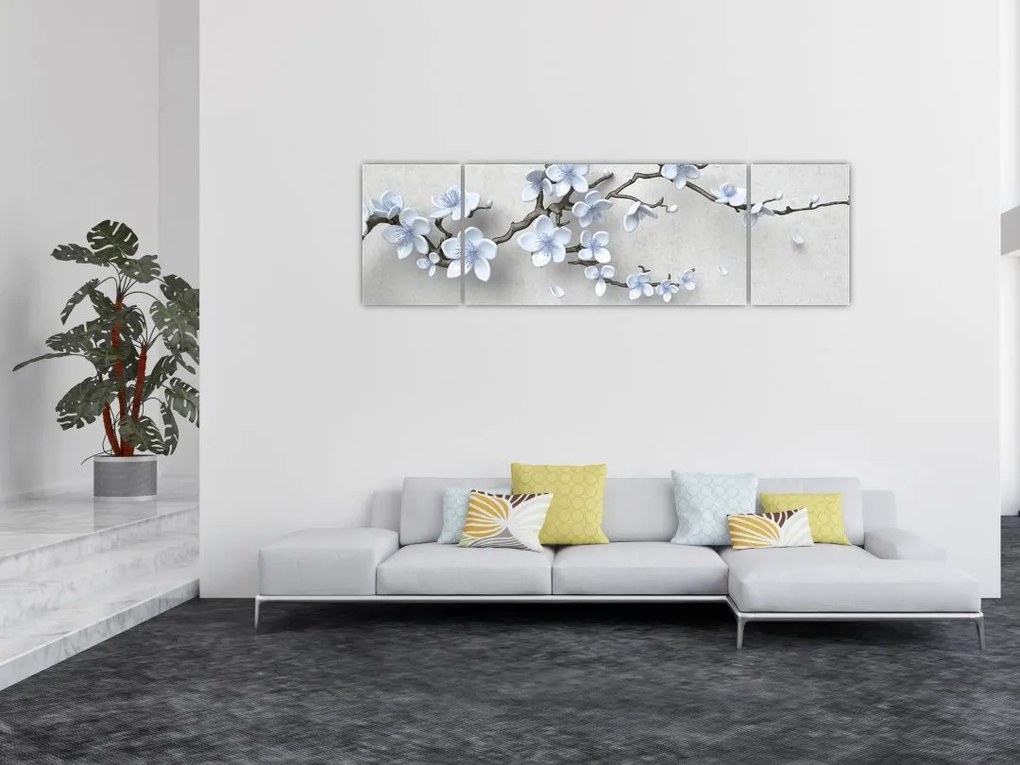 Obraz niebieskich kwiatów (170x50 cm)