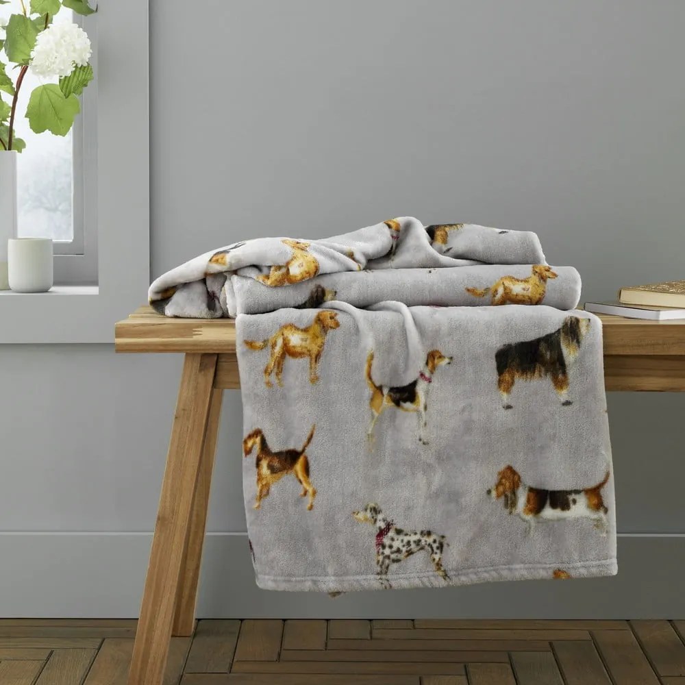 Szary koc z mikropluszu 130x170 cm Country Dogs – Catherine Lansfield