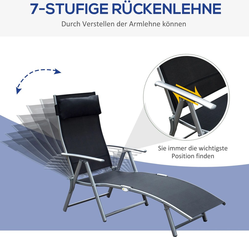 Outsunny Leżak, leżak ogrodowy, składany, regulowany, leżak, meble ogrodowe