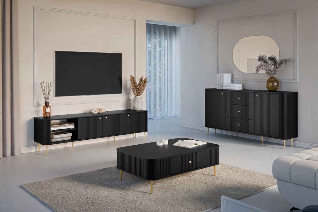 Szafka RTV Vesper 3D 187 cm - czarny / złote nogi