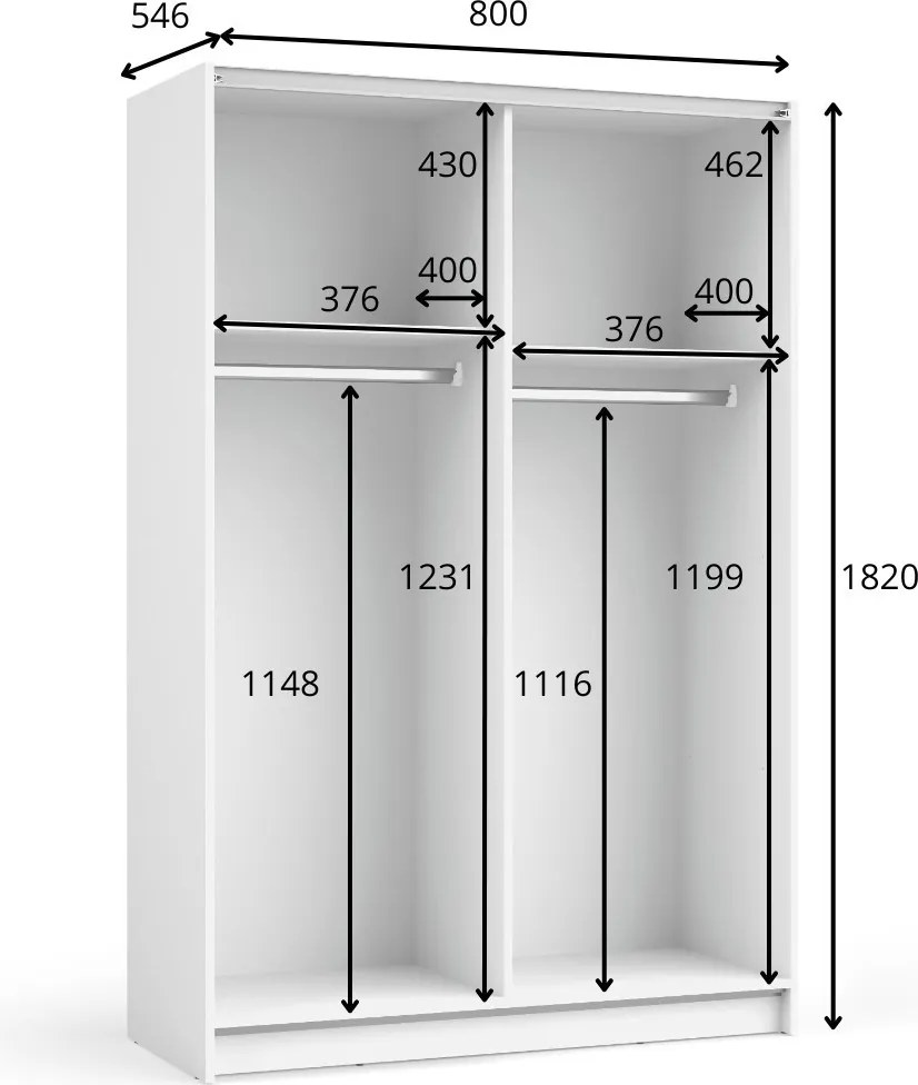 Szafa Przesuwna CERON 80 cm z Lustrem Szafa Dwudrzwiowa, Czarny