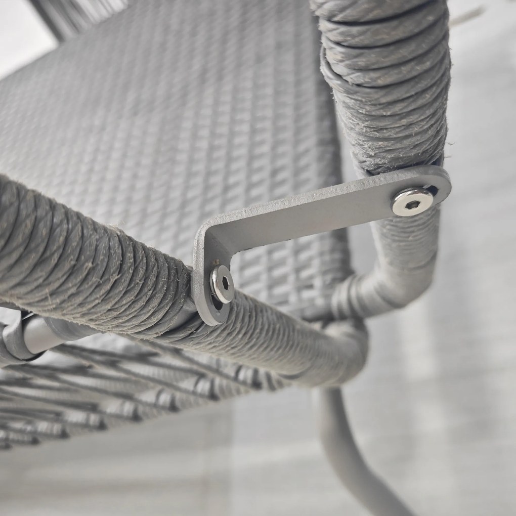 Outsunny 3-częściowy zestaw mebli ogrodowych z rattanu, komplet wraz z poduszkami, zestaw ogrodowy z 1 stolikiem, 1 leżakiem, 1 sofą dwuosobową, zestaw wypoczynkowy do ogrodu, tarasu, stal, jasnoszary