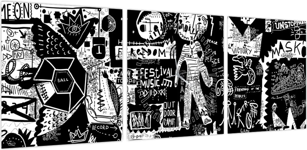 Obraz - Graffiti (z zegarem) (90x30 cm)