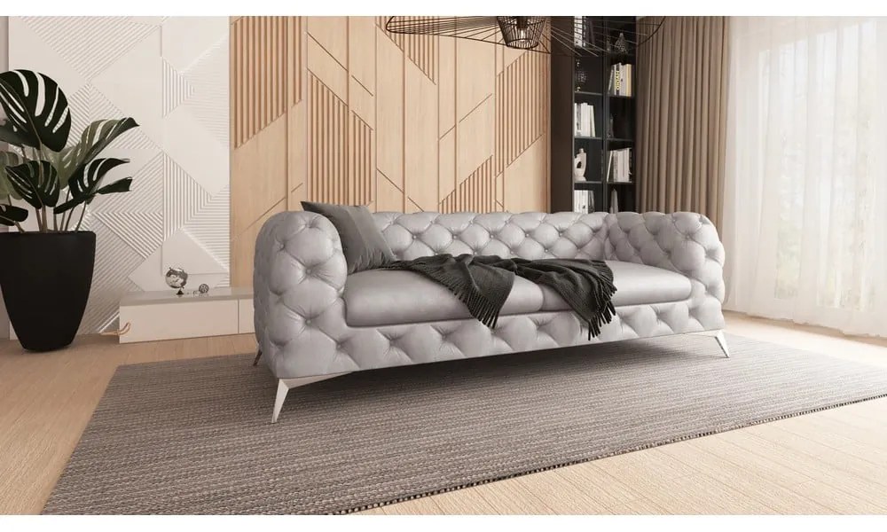 Jasnoszara aksamitna sofa 225 cm Chelsea – Ropez