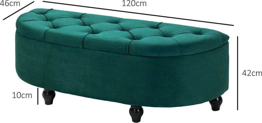 HOMCOM Stołek z miejscem do przechowywania, 2-w-1, wyściełany, z pokryciem z aksamitu, hydrauliczne amortyzatory, 120 x 46 x 42 cm, Niebieski