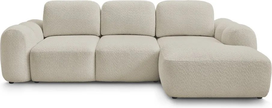 Beżowy rozkładany/ze schowkiem narożnik z materiału bouclé (prawostronny/z szezlongiem) Montaigne – Bobochic Paris