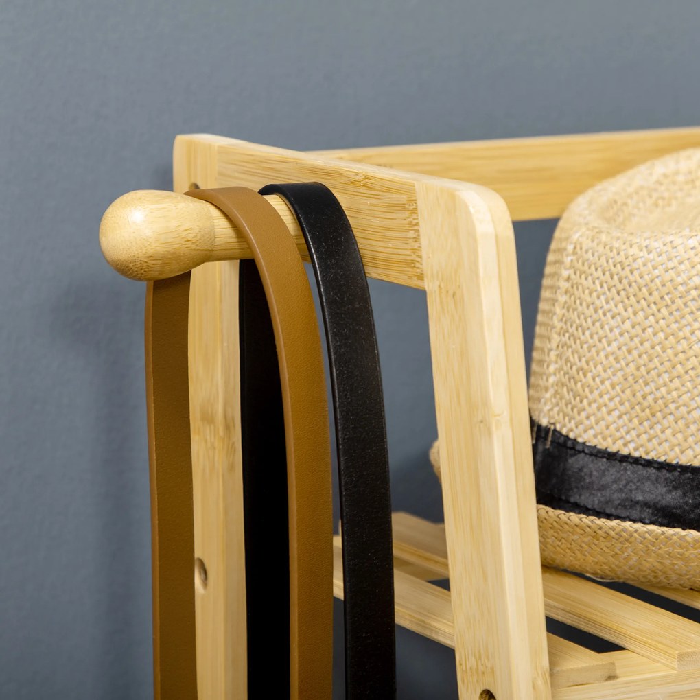 HOMCOM Wieszak z bambusa, 2 haczyki, drążek, 2 półki, 114 x 40 x 139 cm