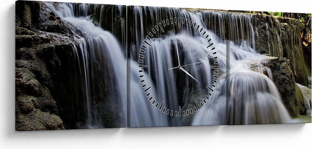 Obraz wodospadów w dżungli (z zegarem) (90x30 cm)