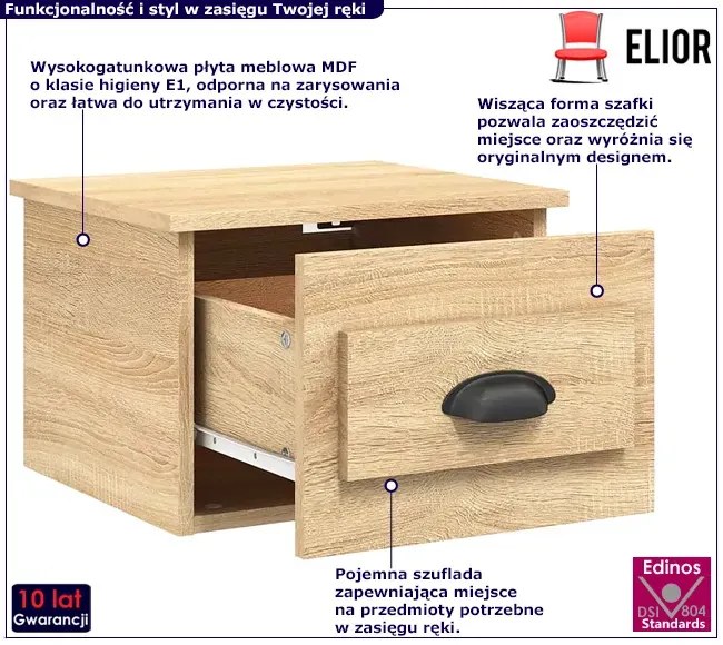 Wisząca szafka nocna z szufladą dąb sonoma Lopi 8X