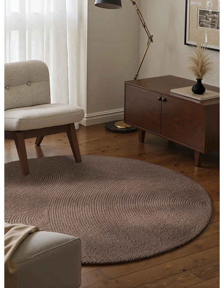 Szarobrązowy wełniany okrągły dywan tkany ręcznie ø 120 cm Eleni Taupe – Hanse Home
