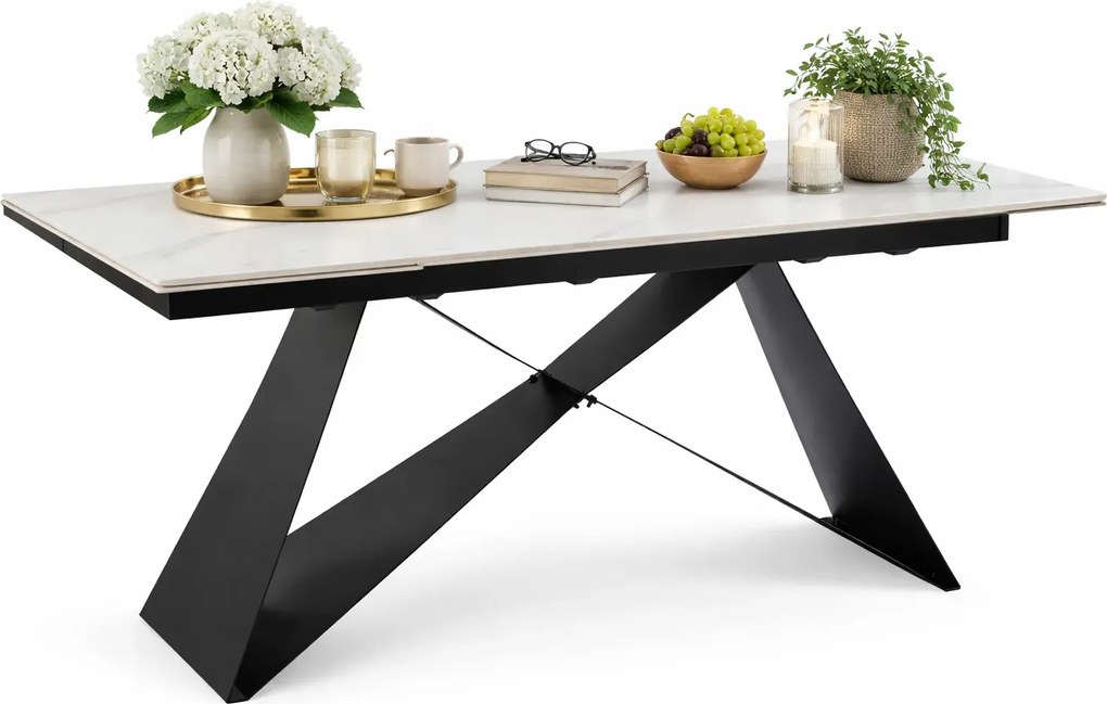 Rozkładany stół biały marmur + czarny L7-E09