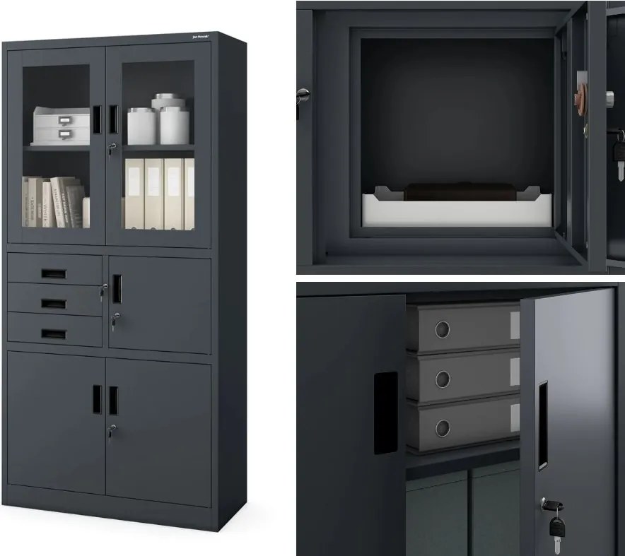 Biurowa szafa aktowa z sejfem Filip 90x40x185 cm antracyt