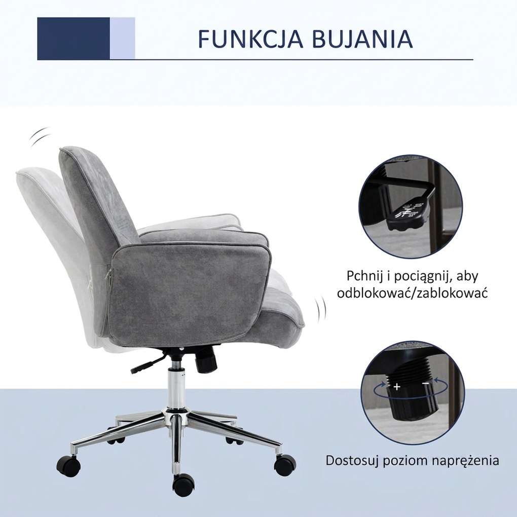 HOMCOM Krzesło biurowe fotel biurowy obrotowy regulowany mikrofibra pianka szary | Aosom PL