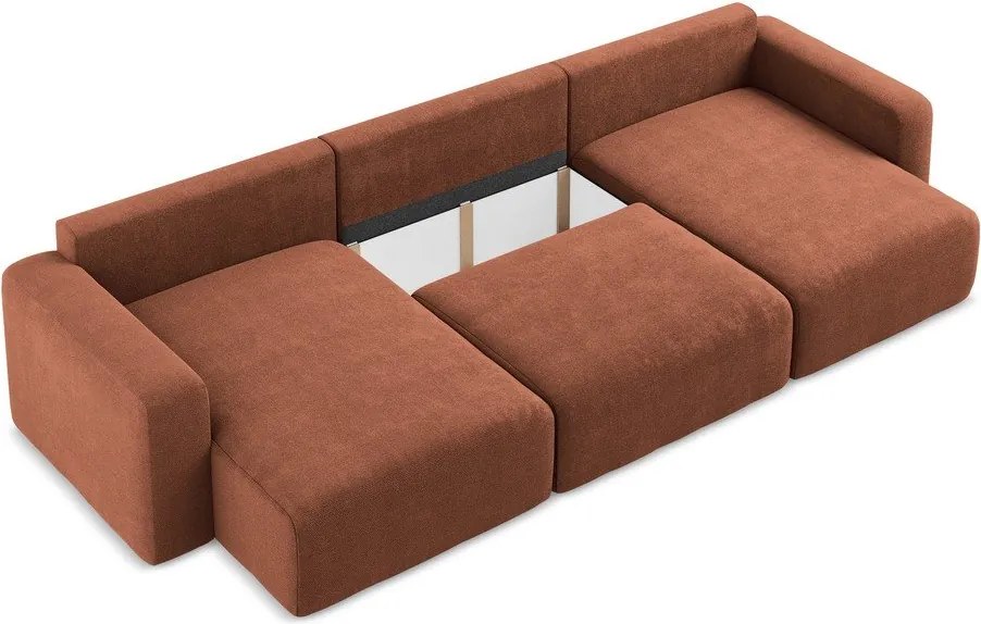 Rozkładany narożnik ze zniżką z tkaniny szenilowej (w kształcie litery U) w kolorze terakoty Kona – Makamii