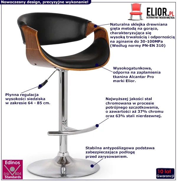 Czarny kuchenny tapicerowany hoker obrotowy loft - Alnus
