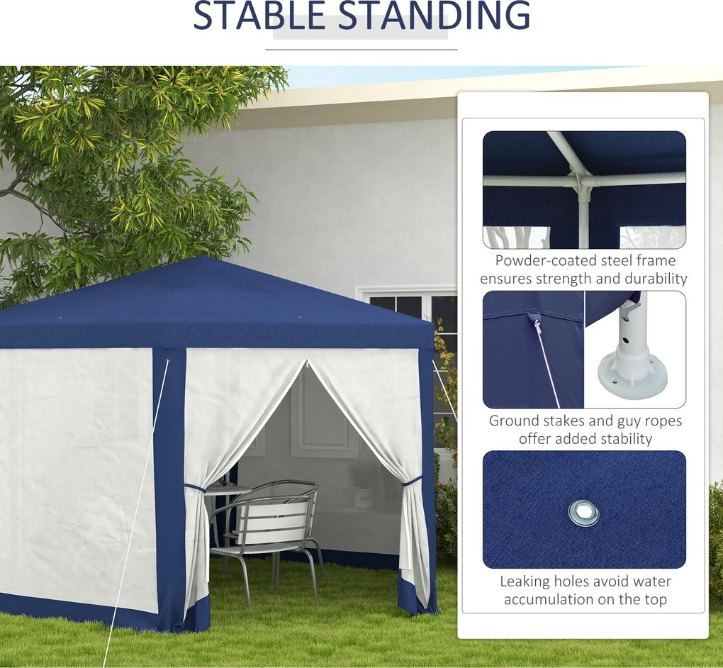 Outsunny Pawilon Ogrodowy, 6-kąt, Moskitiery, Metalowa Konstrukcja, 3,94x3,412x2,5m, Niebieski