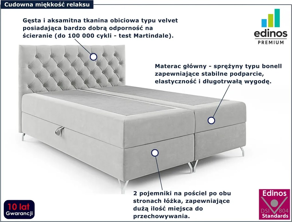 Jasnoszare łóżko kontynentalne glamour 5 rozmiarów W5-F08