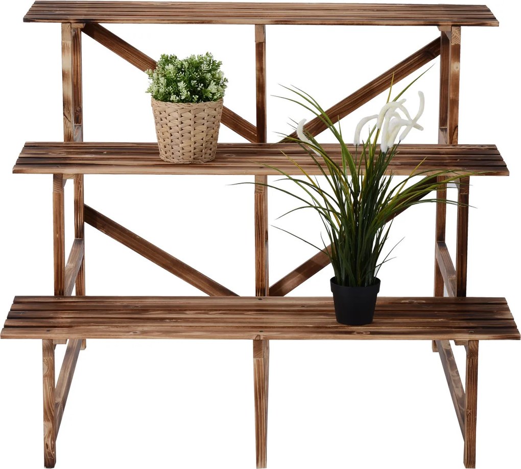 Outsunny regał na rośliny półka na kwiaty regał na kwiaty półka na rośliny stojak na kwiaty 3 stopnie drewno jodłowe kolor ciemnobrązowy 100 x 80 x 80 cm
