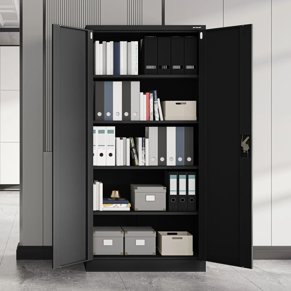 Szafa biurowa na dokumenty czarna: JAN, 900 x 1850 x 400 mm