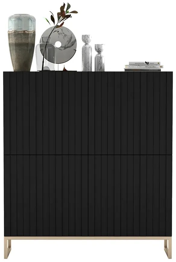 Czarna komoda z lamelowym frontem K4-R49