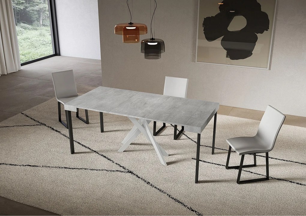 Saki Mały rozkładany stolik konsolowy 90x40/196 cm betonowe nogi białe