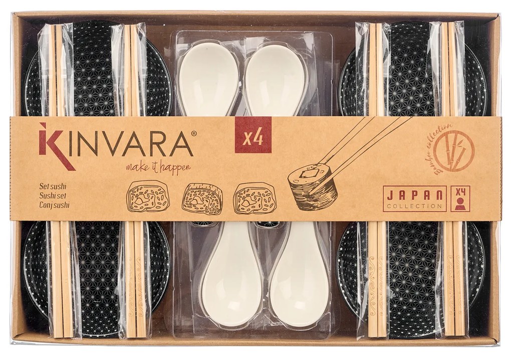 Zestaw do sushi HAPPLO, miseczka, łyżka i pałeczki x 4